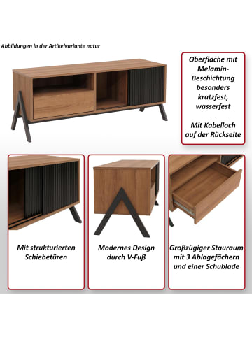 MCW TV-Rack O40 mit Schiebetür und Schublade, Walnuss-Optik