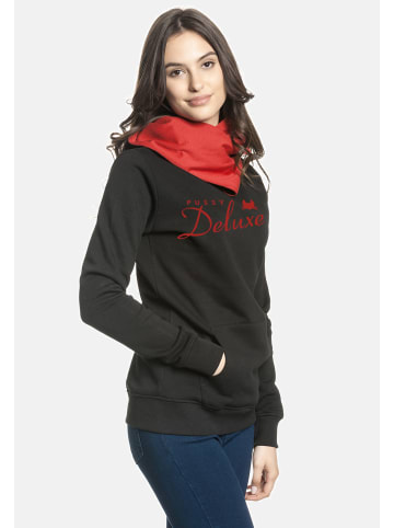 Pussy Deluxe Schalkragenpullover Logo in schwarz/rot