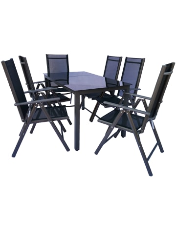 VCM  Alu Glas Gartenset Sitzgruppe Tisch Stühle 140 SW in Anthrazit