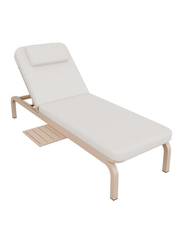 ABRIHOME Gartenliege in Beige mit Ausziehtisch 5 Stufen verstellbar Kopfstütze