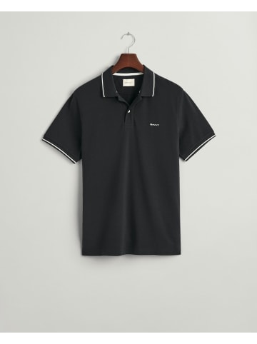 Gant Piqué Poloshirt mit Randstreifen in Schwarz