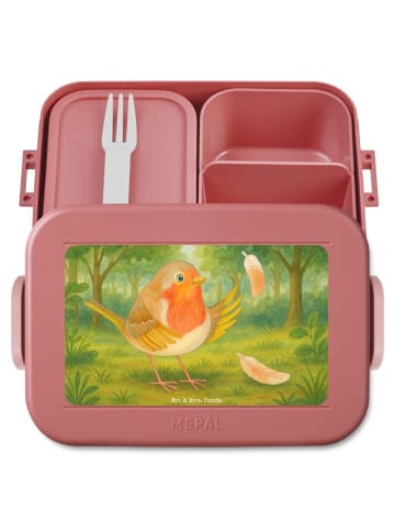 Mr. & Mrs. Panda Lunch Box Rotkehlchen Federn Design ohne Spruch in Rot Pastell