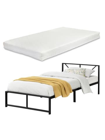 en.casa Metallbett Meran mit Matratze in Schwarz (B)90cm