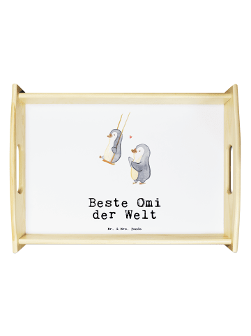 Mr. & Mrs. Panda Deko Tablett Pinguin Beste Omi der Welt mit Spruch in Weiß