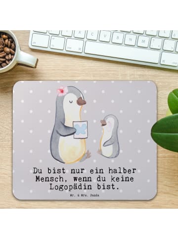 Mr. & Mrs. Panda Mauspad Logopädin Herz mit Spruch in Grau Pastell