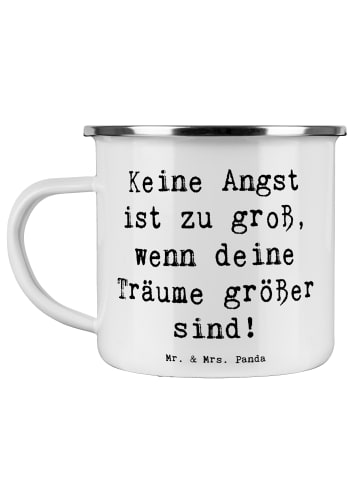 Mr. & Mrs. Panda Emaille Tasse Spruch Angst überwinden mit Spruch in Weiß