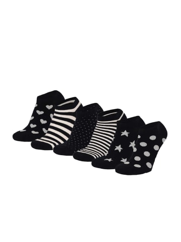 Yuhu Mädchen Sneaker-Socken 6er Pack Herzen Punkte Sterne in Schwarz