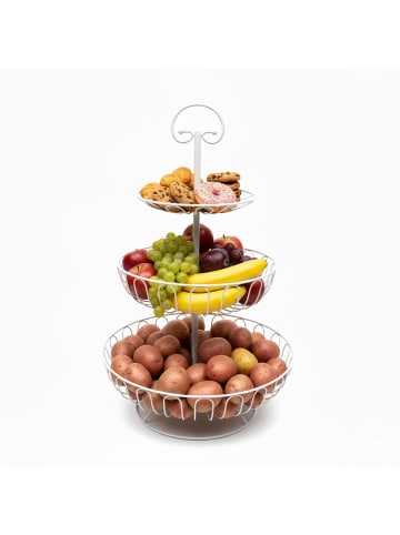 relaxdays Obst Etagere in Weiß - (H)47 x Ø 30 cm