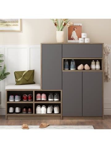 ABRIHOME Schuhregal Schuhschrank mit gepolstertem Sitz in Grau