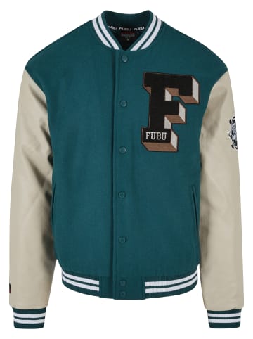 FUBU College Jacket in green/creme/brown