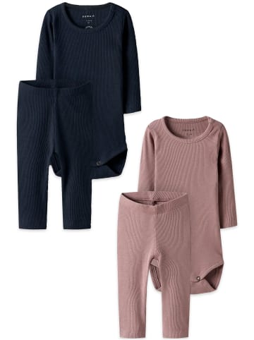name it Langärmeliger Body 2er-Set Druckknöpfen Einfarbig in Blau-Pink