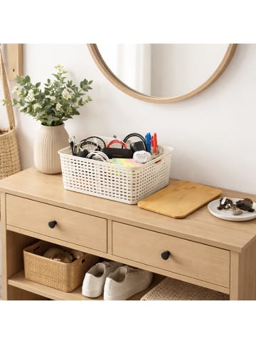 relaxdays 3 x Aufbewahrungsbox in Weiß/ Natur – (B)25,5 x (H)10,5 x (T)18 cm