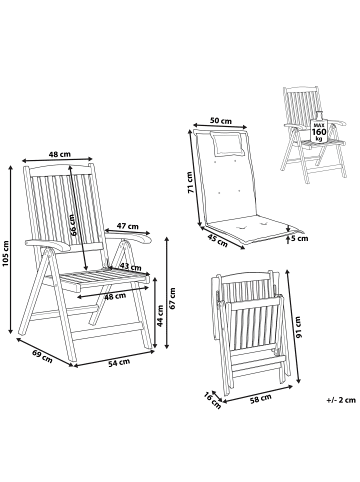 Beliani 2er-Set Gartenstuhl JAVA in Braun/Blau