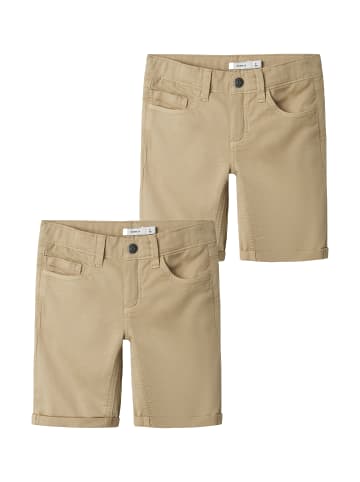 name it 2er-SET Jeans Shorts Kurze Chino Denim Hose in Braun