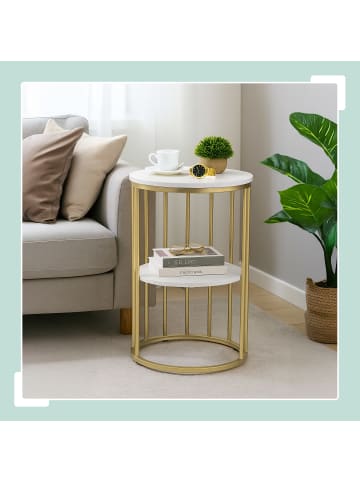 relaxdays Beistelltisch in Weiß/ Gold - (H)57 x ø 40 cm
