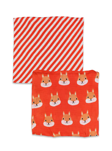 Toby Tiger Musselintücher 2-er Pack mit Eichhörnchen Print in orange