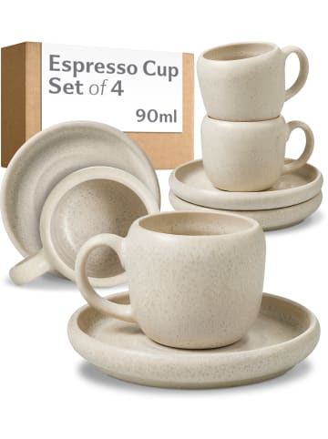 Cosumy Espressotassen Set 90 ml, 4er Set, handglasiert, Steingut