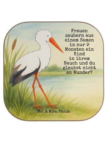 Mr. & Mrs. Panda Untersetzer Storch Design mit Spruch in Weiß