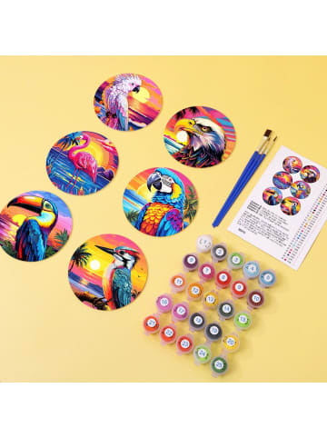 ARTNANAS PVC-Untersetzer Malen nach Zahlen 6er Set-Bunte Vögel"