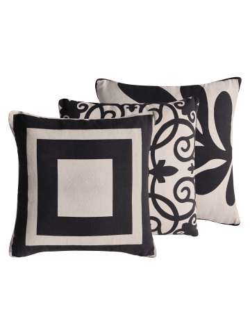 Beliani 3er-Set Dekokissen MADHUCA in Beige/Schwarz