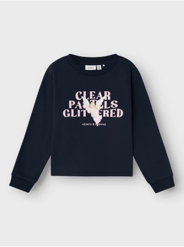 name it Pullover Gummiprint Rundhals Loose Fit Lange Ärmel in Blau