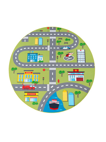 KADIMA DESIGN Kinderteppich waschmaschinenwaschbar Stadtverkehrs Kinderzimmer in Grün