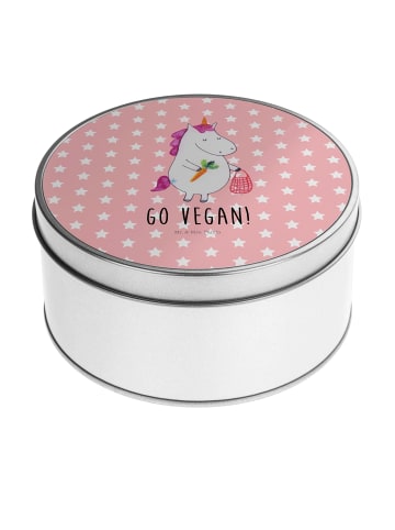 Mr. & Mrs. Panda Blechdose rund Einhorn Vegan mit Spruch in Rot Pastell