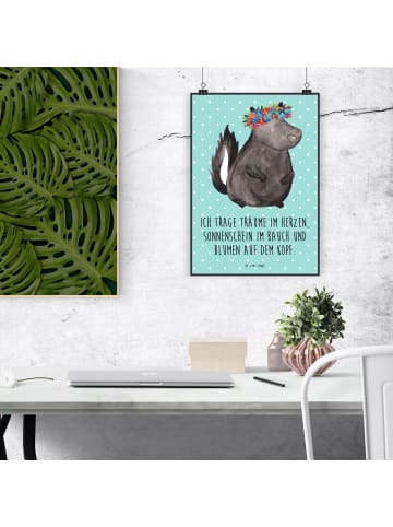 Mr. & Mrs. Panda Bild Stinktier  mit Spruch in Türkis Pastell