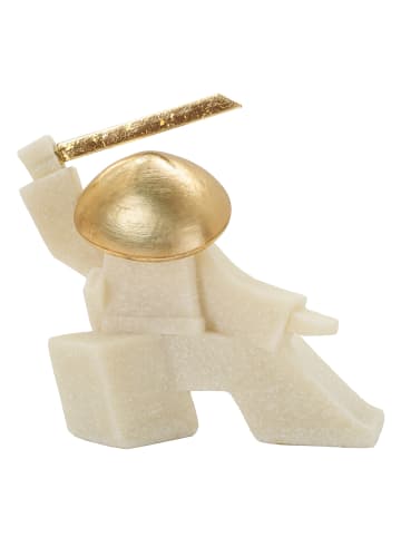 Mauro Ferretti Samurai-Figur aus beigefarbenem und goldfarbenem Kunstharz, 19 x 8 x 18 cm