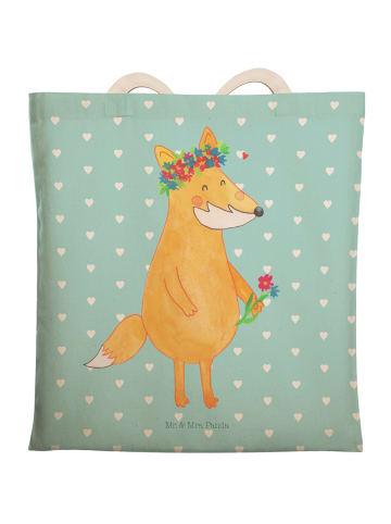 Mr. & Mrs. Panda Tote Bag Fuchs Blumen ohne Spruch in Türkis Pastell