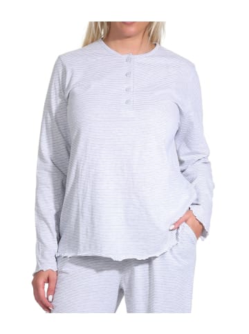 NORMANN langarm Schlafanzug Pyjama Oberteil Shirt Mix & Match Streifen - 76887 in Grau