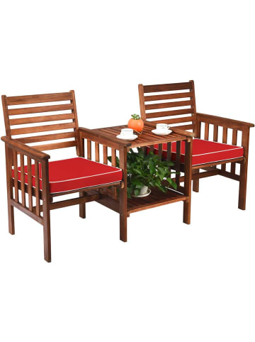 COSTWAY Gartenbank 2-Sitzer mit Beistelltisch in Rot