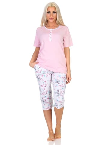 NORMANN Capri Schlafanzug kurzarm floraler Print in rosa