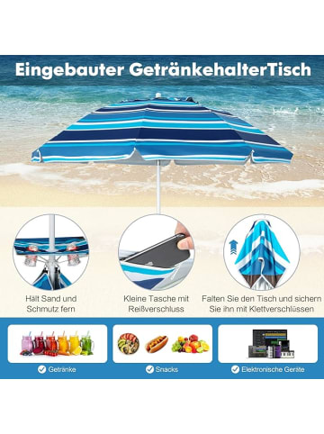 COSTWAY Ø176 cm Strandschirm mit Tisch in Blau