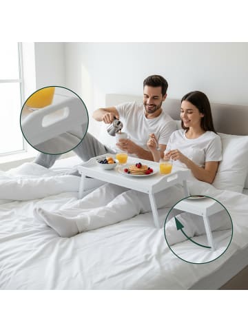 relaxdays Betttablett in Weiß - (B)50 x (H)20 x (T)30 cm