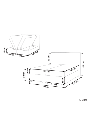 Beliani Boxspring Bett MAJOR in Beige - (W) 191 x (H) 109 x (L) 212 cm