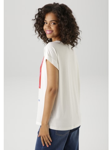 Aniston CASUAL Shirtbluse in wollweiß-orange-rot-pink-rosa-blau-jeansblau