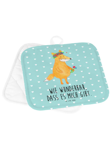 Mr. & Mrs. Panda Topfuntersetzer Fuchs Blumen mit Spruch in Türkis Pastell