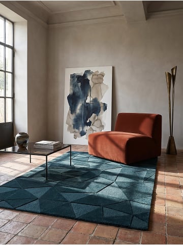 KADIMA DESIGN Wollteppich Kurzflor DEBEN Geometrisch Abstrakt Handgetuftet in Türkis