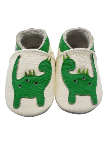 Yalion Leder-Krabbelschuhe "Dino" in Weiss