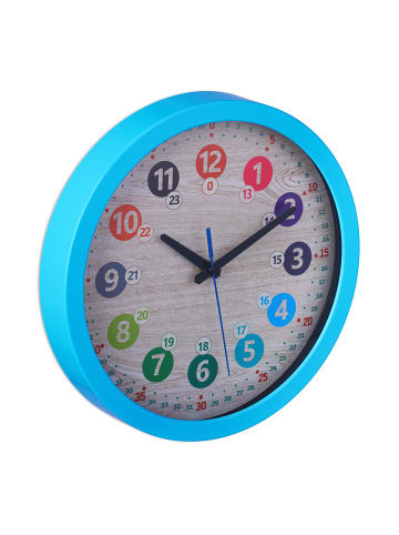 relaxdays Kinder-Wanduhr in Blau - Ø 30 cm