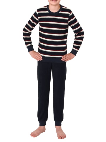 NORMANN langarm Frottee Schlafanzug Pyjama Bündchen Streifen - 77046 in marine