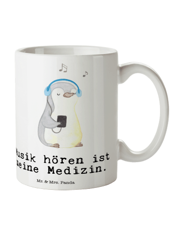 Mr. & Mrs. Panda Tasse Pinguin Musik hören mit Spruch in Weiß