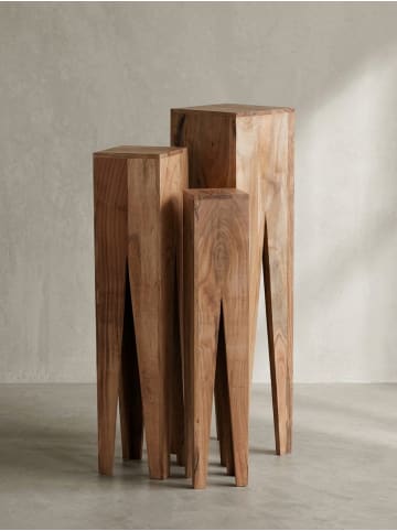 KADIMA DESIGN Beistelltisch-Set mit 3 Giraffenbeinen, Massivholz, rustikales Ambiente in Beige