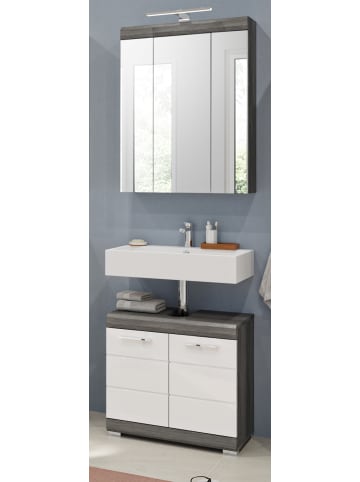 Inn.Furn Badmöbel-Set weiß Hochglanz, grau 2-teilig 60 cm, Badkombination viel Stauraum