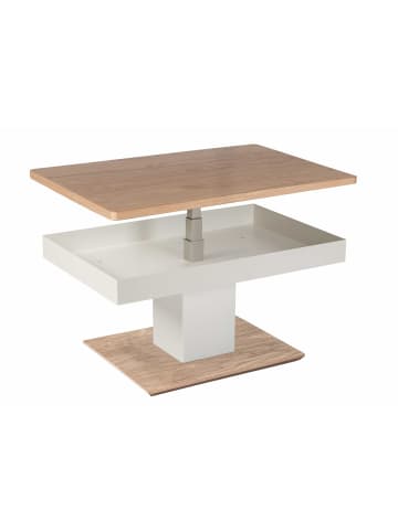 58 aufm Kessel COUCHTISCH höhenverstellbar Cin 90x44x60 Furnier Weiß/Wildeiche Bianco