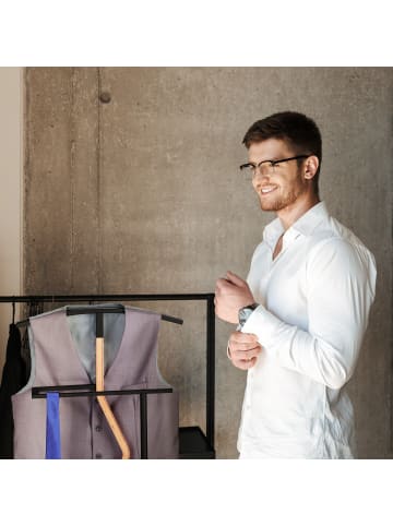 relaxdays Herrendiener in Schwarz/ Natur - (B)48 x (H)107 x (T)20 cm