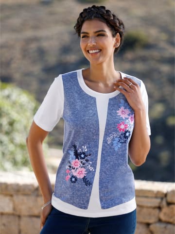 Sieh an! Kurzarmshirt in weiß-jeansblau-bedruckt