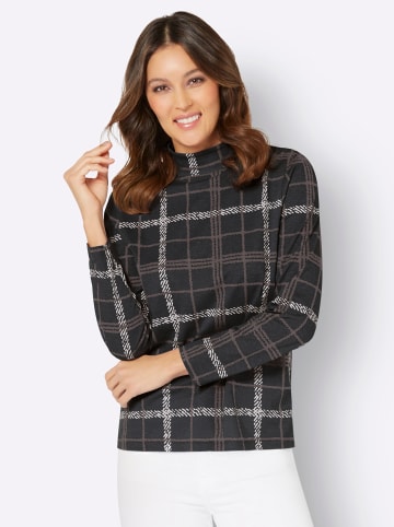 Sieh an! Stehkragenshirt in schwarz-taupe-kariert