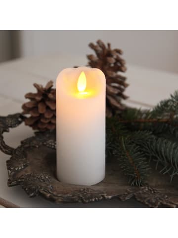 STAR Trading LED Blockkerze ,Glow' mit Batterie und Timer, Echtwachs, weiß, 12,5cm